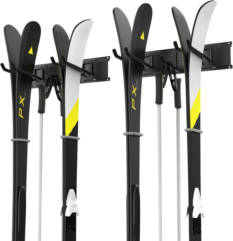 WALMANN Wall Mounted Ski Rack, Garage Ski Storage for 4 Pairs of Skis Mount Hanger Home Shed and Garage Snowboard Wall Rack Holds Up to 200 lbs - Image 1